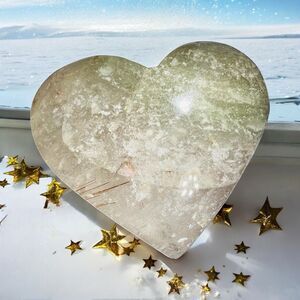 Golden‎ Rutilated Threads and Garden Quartz Heart Carving (1)